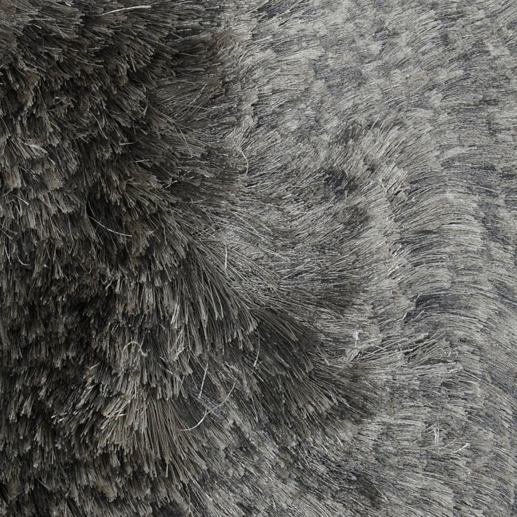Handwoven Dark Gray Cotton Shag Area Rug, 5 x 8'