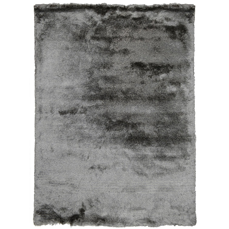 Handwoven Dark Gray Cotton Shag Area Rug, 5 x 8'