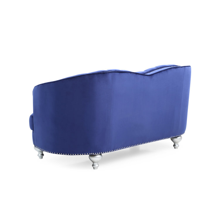 Blue Velvet Tufted Chesterfield Loveseat with Nailhead Trim