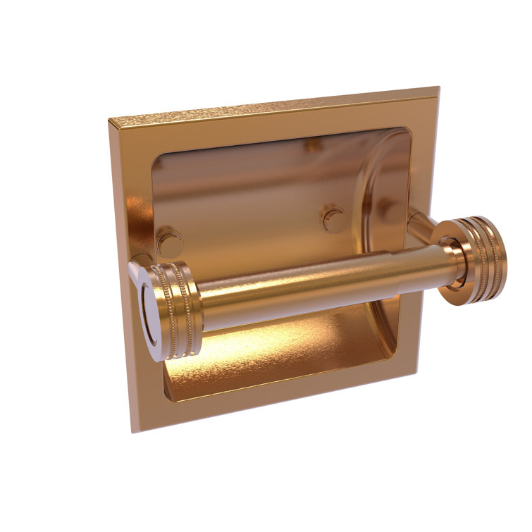 Brushed Bronze Recessed Toilet Paper Holder with Dotted Accents