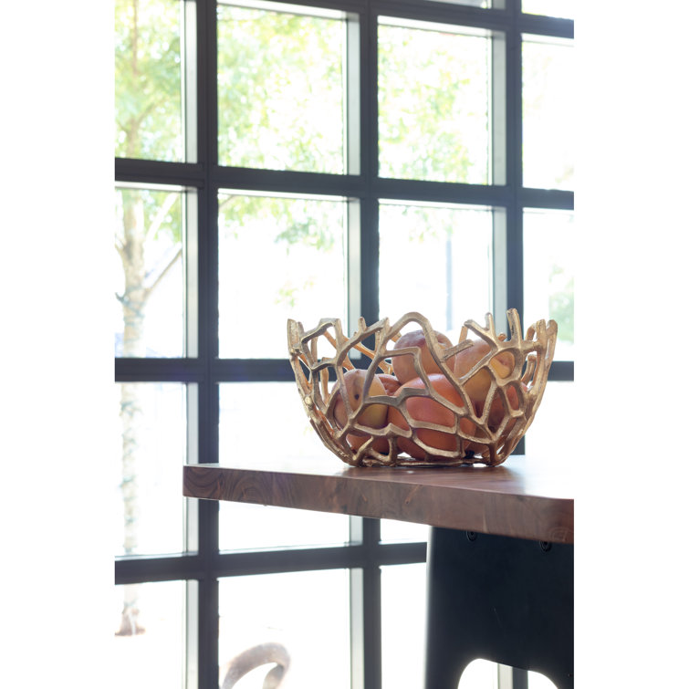 Gold Aluminum Contemporary Decorative Bowl Set of Two