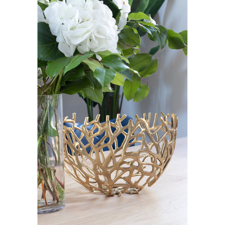 Gold Aluminum Contemporary Decorative Bowl Set of Two