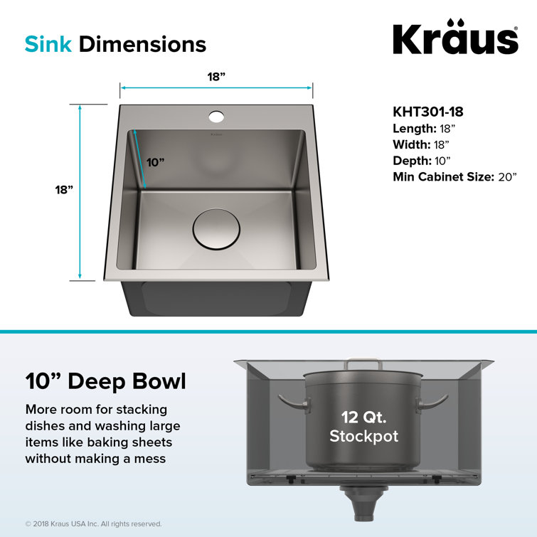 18" Satin Stainless Steel Drop-In Single Bowl Kitchen Sink