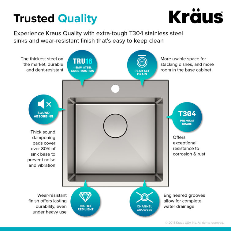 18" Satin Stainless Steel Drop-In Single Bowl Kitchen Sink