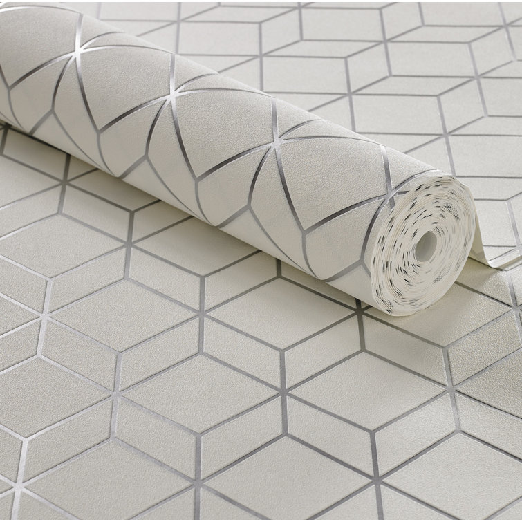 White and Silver Geometric Vinyl Wallpaper Roll