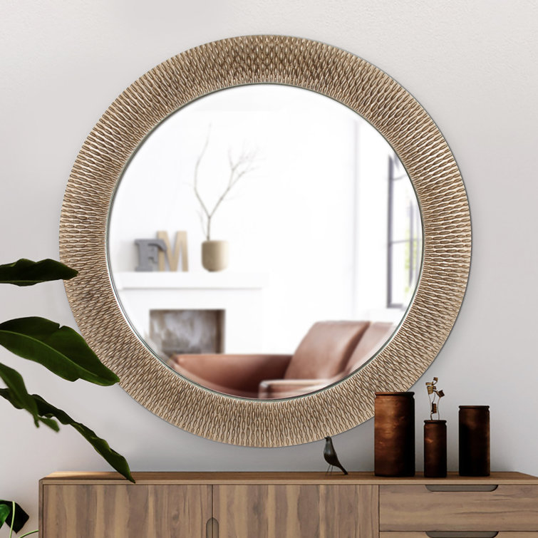 Oversized Round Silver and Gold Textured Wall Mirror