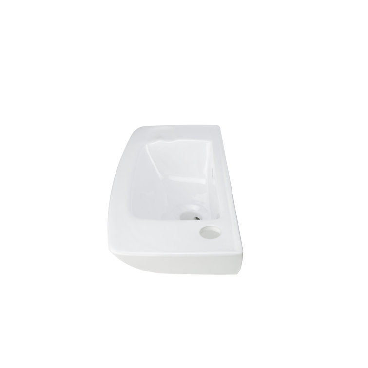 Compact White Glazed Ceramic Wall-Mount Vessel Sink