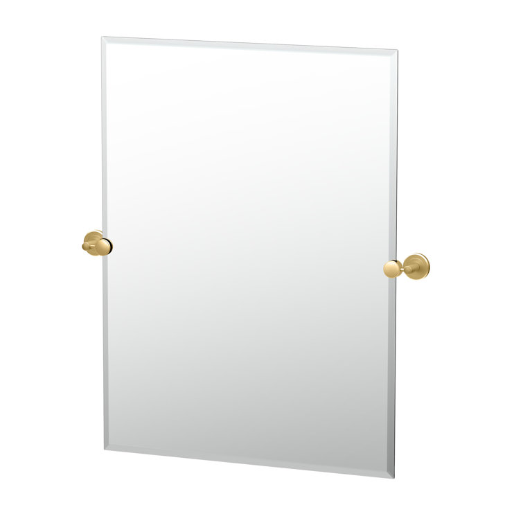Elegant Latitude II 31.5" Frameless Beveled Bathroom Mirror in Brushed Brass