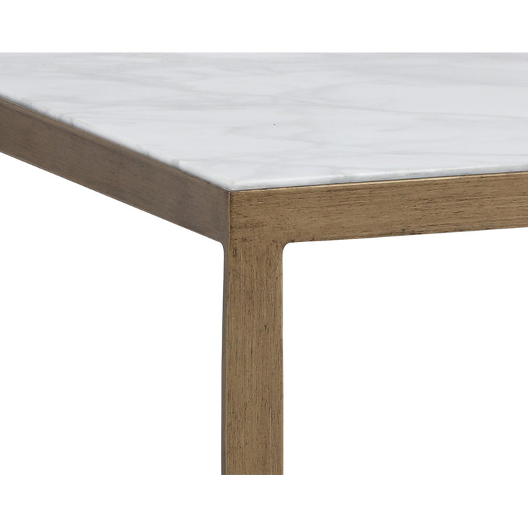 White Marble and Brass Square End Table