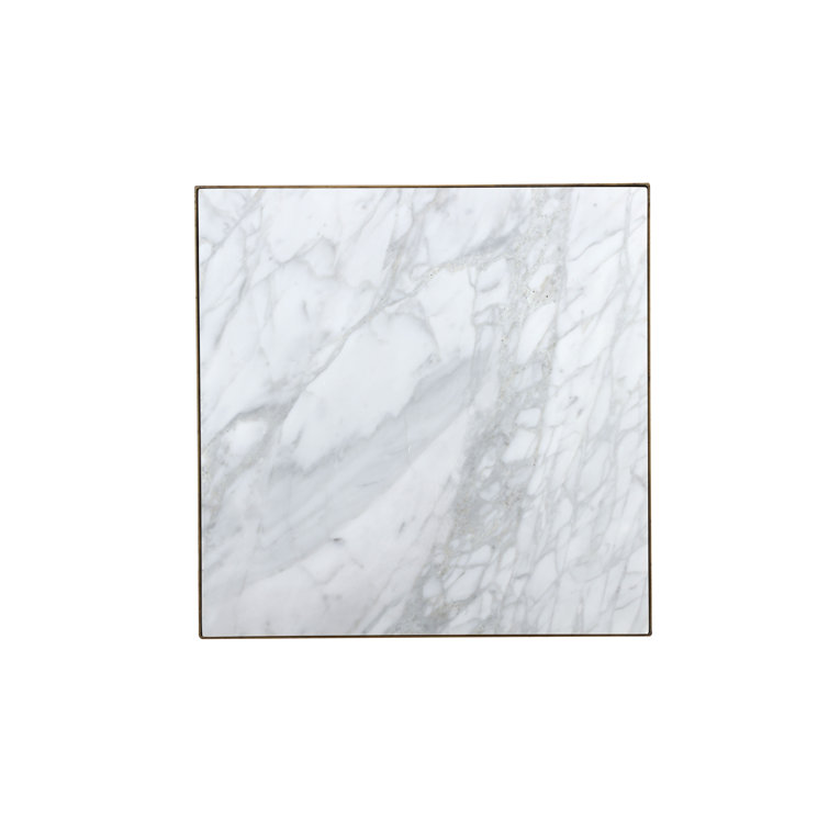 White Marble and Brass Square End Table