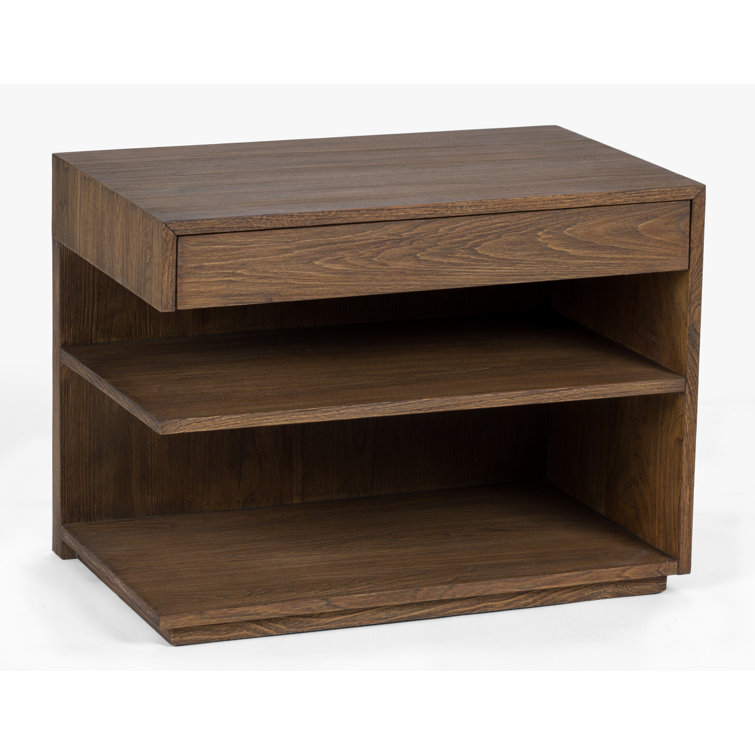 Laguna Mesa Brownstone 1-Drawer Nightstand with Teak and Leather