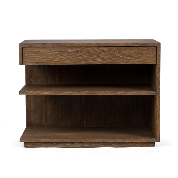 Laguna Mesa Brownstone 1-Drawer Nightstand with Teak and Leather