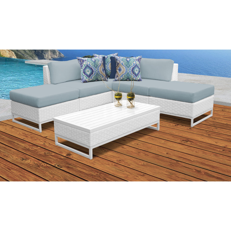 White Wicker and Rattan 6-Piece Sectional Seating Group with Spa Cushions