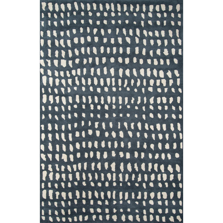 Navy and White Hand-Tufted Wool Rectangular Rug 8' x 10'