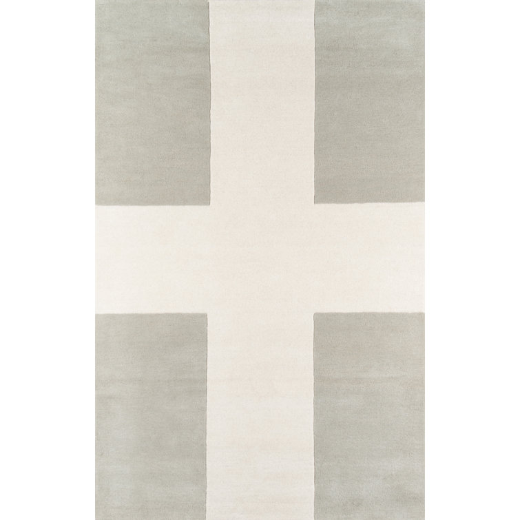 Gray and Off-White Hand-Tufted Wool Area Rug