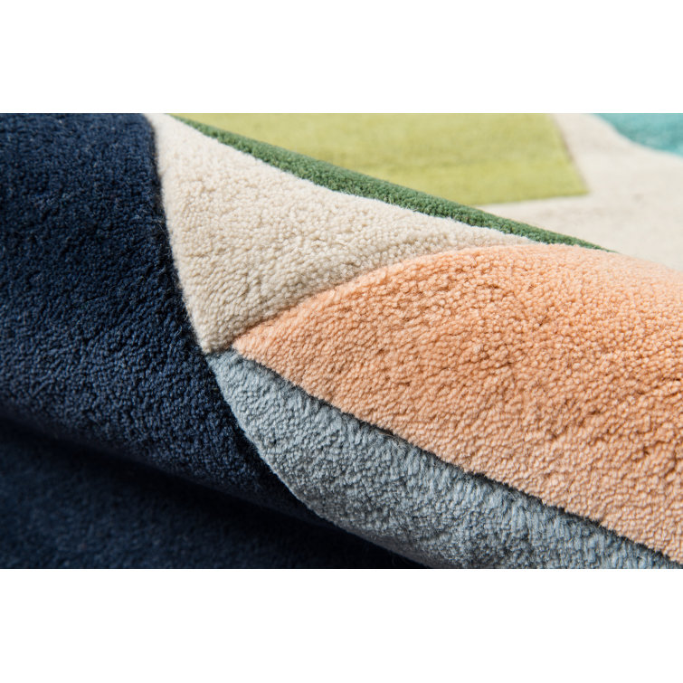 Glory Geometric Blue Green Light Orange Wool Runner Rug