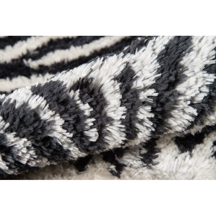 Zebra Striped Black and Turquoise Faux Fur Rug 3'6" x 5'6"
