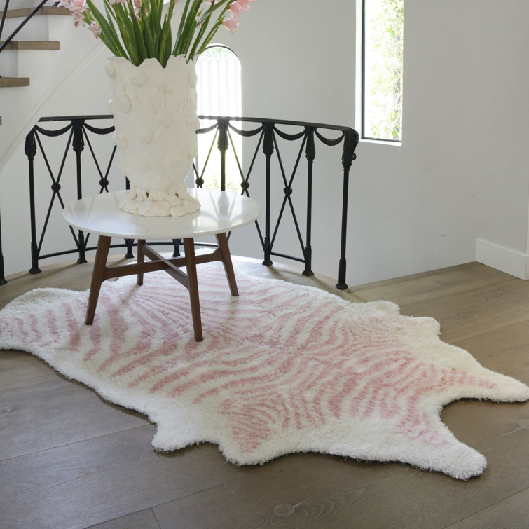 Handmade Pink and White Zebra Stripe Tufted Area Rug 7'6" x 9'6"