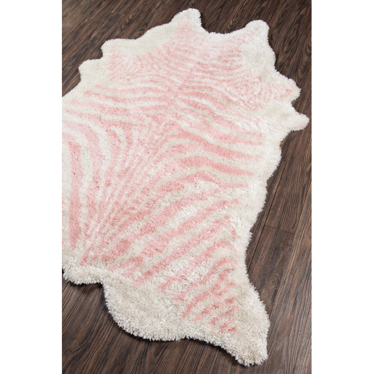 Handmade Pink and White Zebra Stripe Tufted Area Rug 7'6" x 9'6"