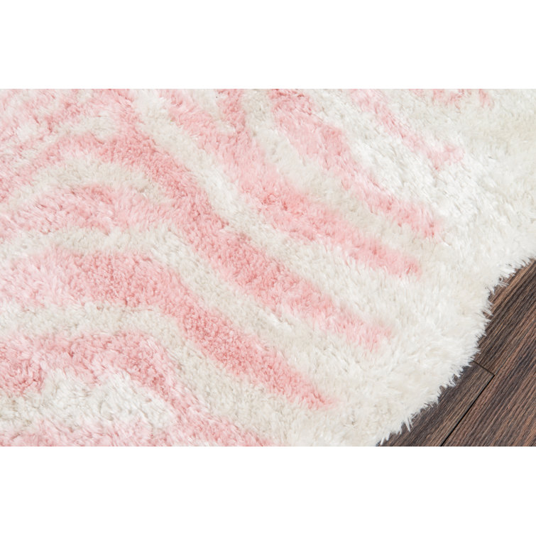 Handmade Pink and White Zebra Stripe Tufted Area Rug 7'6" x 9'6"
