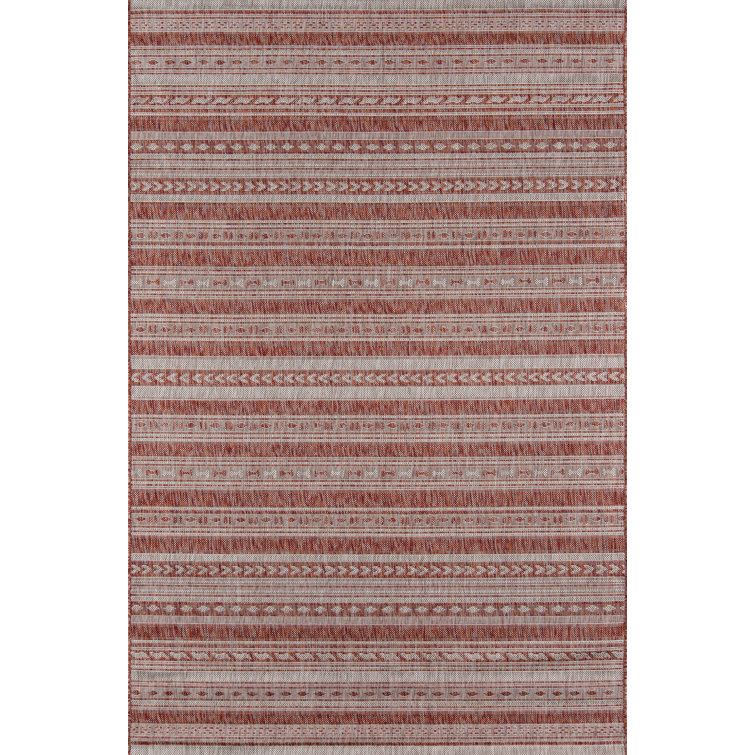 Copper and Beige Rectangular Synthetic Indoor/Outdoor Rug