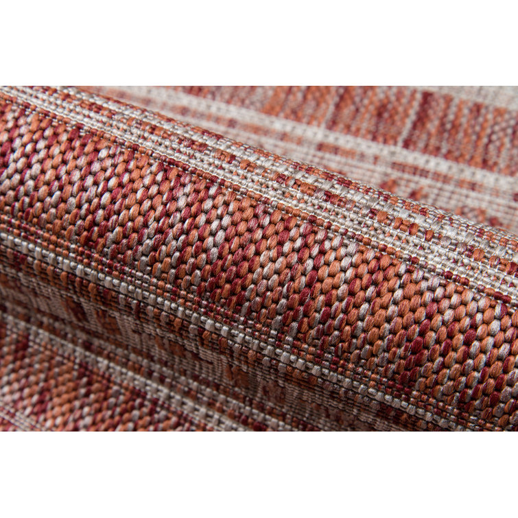 Copper and Gray Geometric Pattern Runner Rug