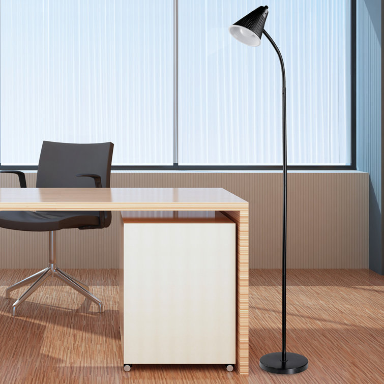Sleek Arc 59" Matte Black LED Floor Lamp with Adjustable Gooseneck