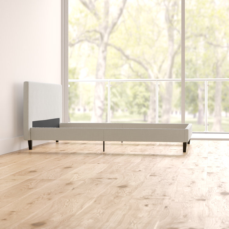 Anya Twin White Upholstered Platform Bed with Wood Slat Support
