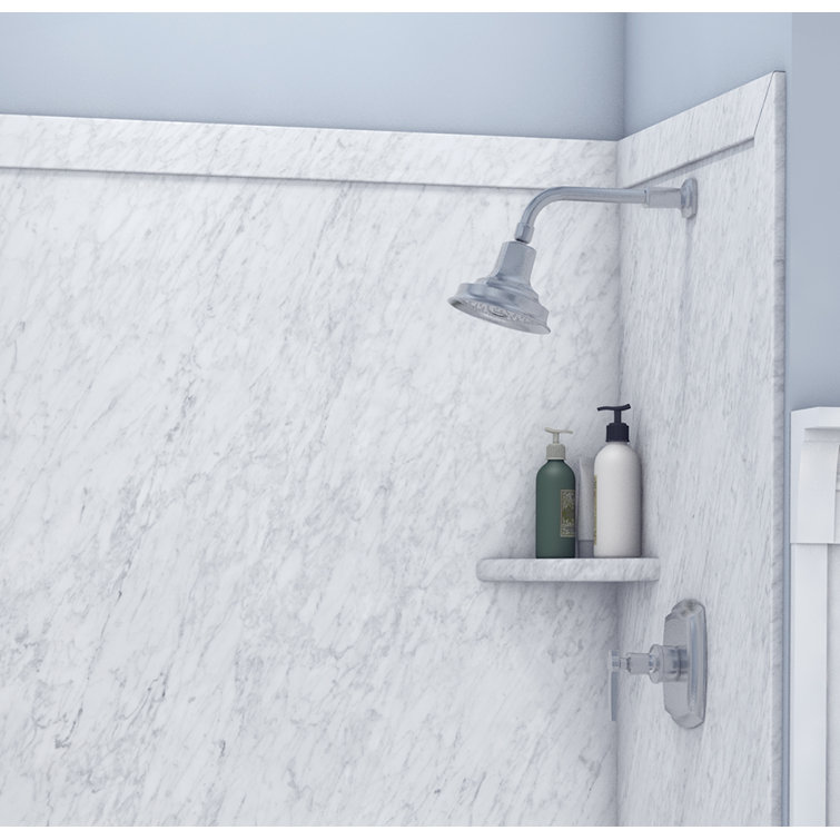 Frost White Marble 48"W x 36"D x 80"H Alcove Shower Surround