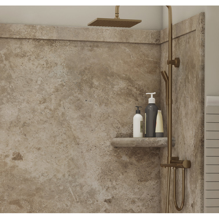 Mocha Travertine 80" High 3-Panel Alcove Shower Surround