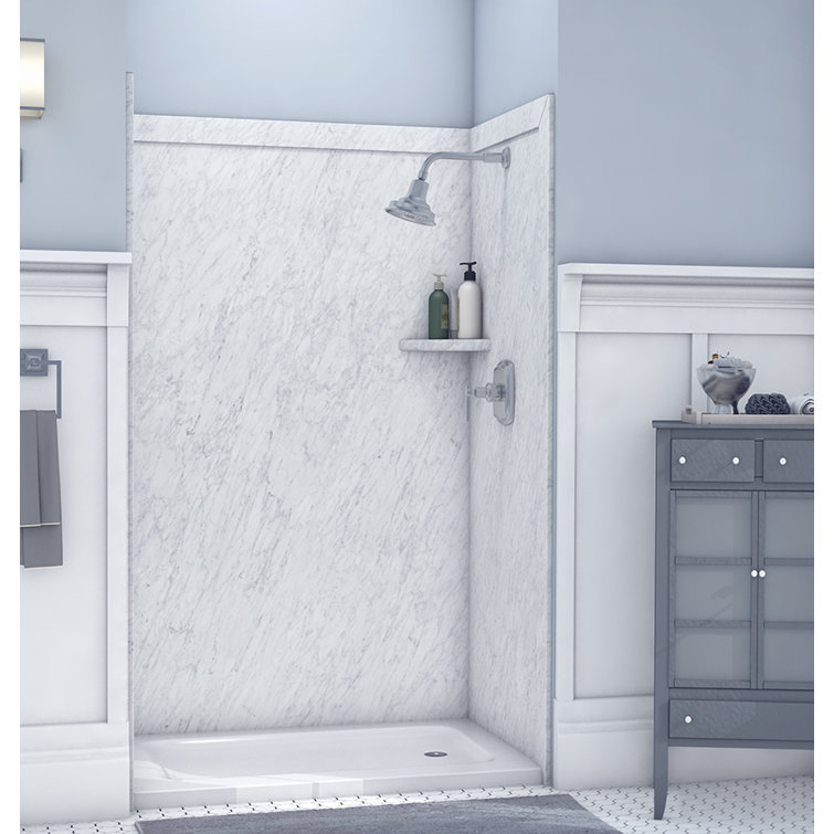 Frost White Marble 48"W x 36"D x 80"H Alcove Shower Surround