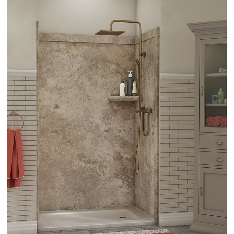 Mocha Travertine 80" High 3-Panel Alcove Shower Surround