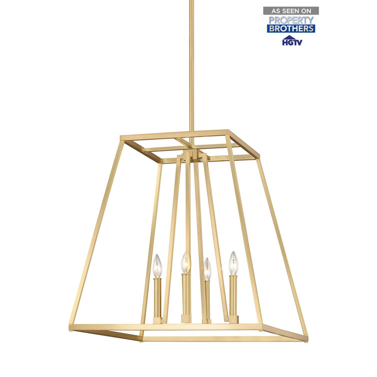 Gilded Satin Brass 4-Light Candelabra Chandelier with Clear Glass