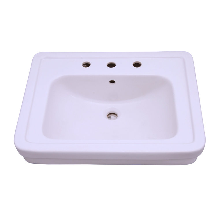 White Vitreous China Rectangular Pedestal Bathroom Sink with Overflow