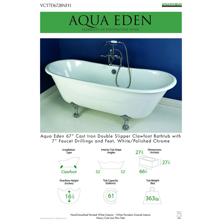 White Cast Iron Double Slipper Clawfoot Tub with Polished Chrome Feet