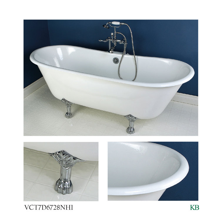 White Cast Iron Double Slipper Clawfoot Tub with Polished Chrome Feet