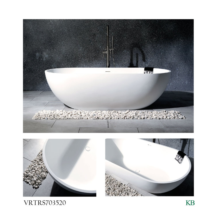 Matte White 70-Inch Oval Freestanding Acrylic Bathtub
