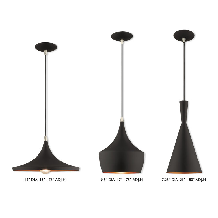 Contemporary Mini Pendant with Black Metal Shade and Gold Finish Inside