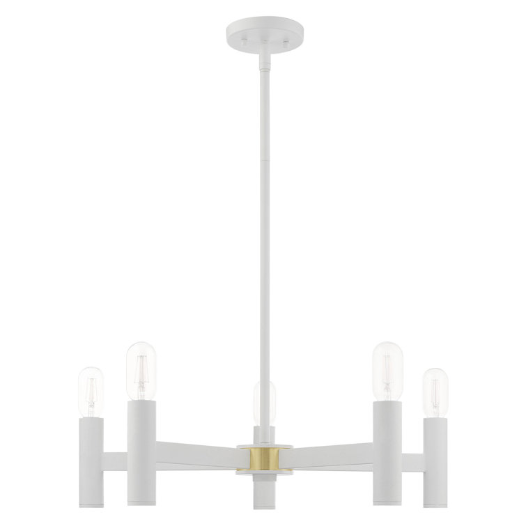 White Steel 5-Light Geometric Chandelier with Adjustable Rod