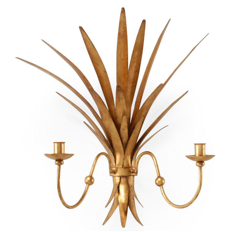 Hollywood Regency Gold Iron Wheat Sconce, 20" x 16"