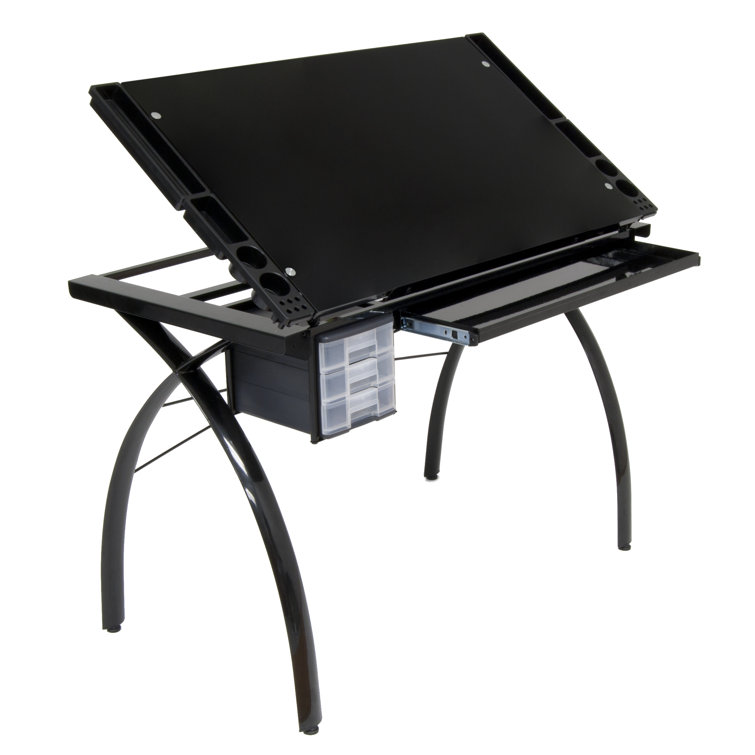 Futura 59'' Black Metal and Clear Glass Drafting Table with Storage