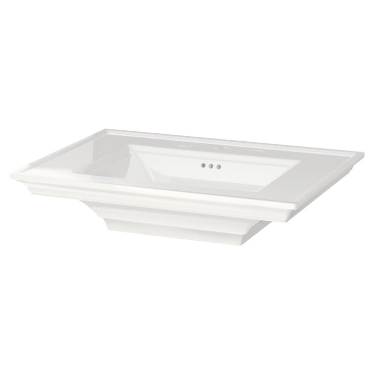 White Ceramic Rectangular Pedestal Sink with Overflow
