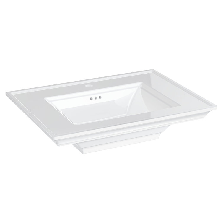 White Ceramic Rectangular Pedestal Sink with Overflow