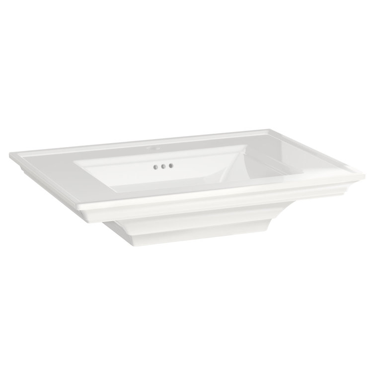 White Ceramic Rectangular Pedestal Sink with Overflow