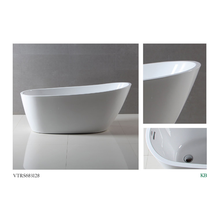 White Acrylic Oval Freestanding Slipper Bathtub