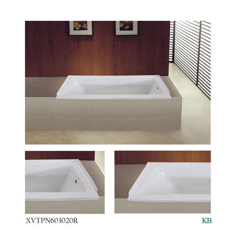 Aqua Eden 60-Inch White Acrylic Drop-In Tub with Right Hand Drain