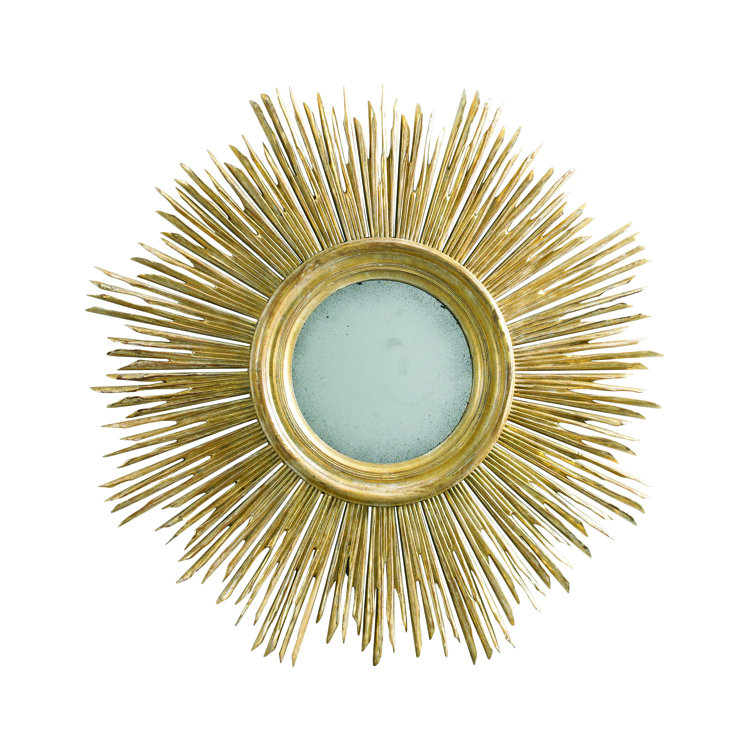 Aurora Gold 40" Hand-Carved Wooden Sunburst Wall Mirror