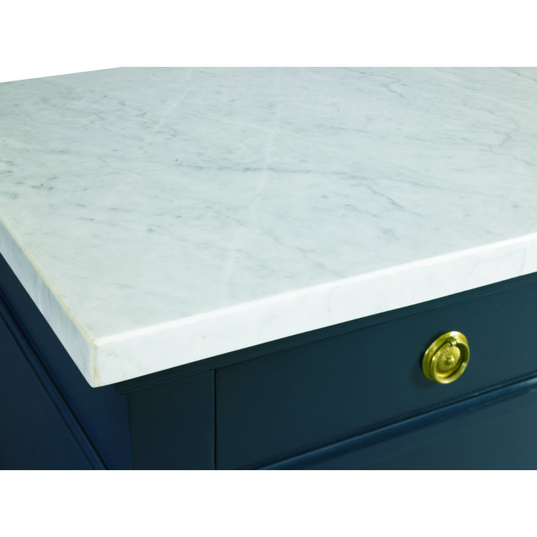 Hartman Cobalt Blue and White Marble 3-Drawer Dresser with Solid Brass Hardware