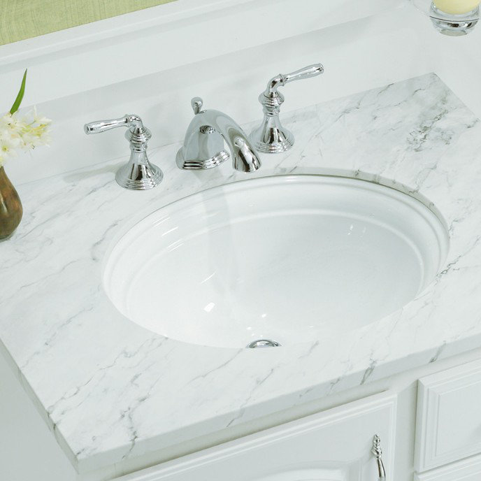 White Ceramic Oval Undermount Bathroom Sink with Overflow