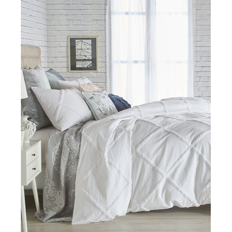 White Cotton Chenille Lattice Queen Duvet Cover